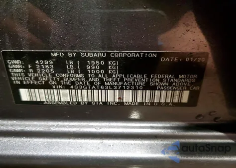 2020 Subaru Impreza Limited z USA, uszkodzony, nr VIN 4S3GTAT63L3712310